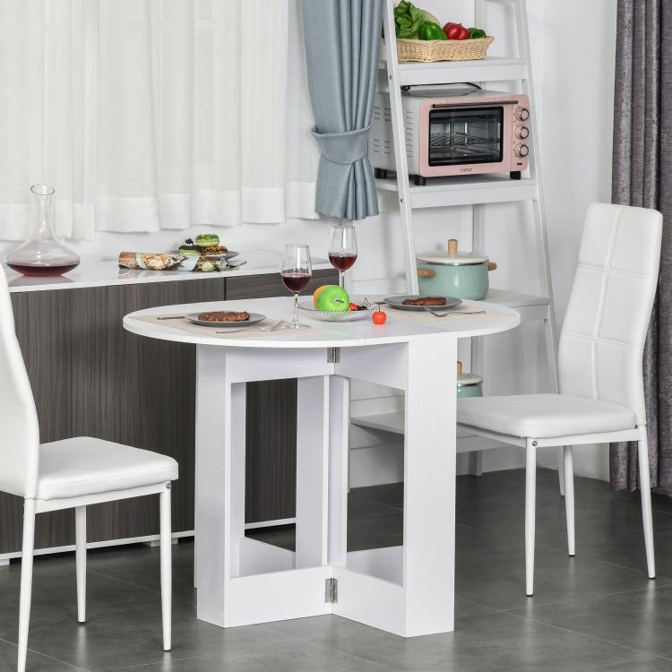 Space-saving Drop Leaf Table, Folding Dining Table for Small Space, Kitchen, Dining Room, White