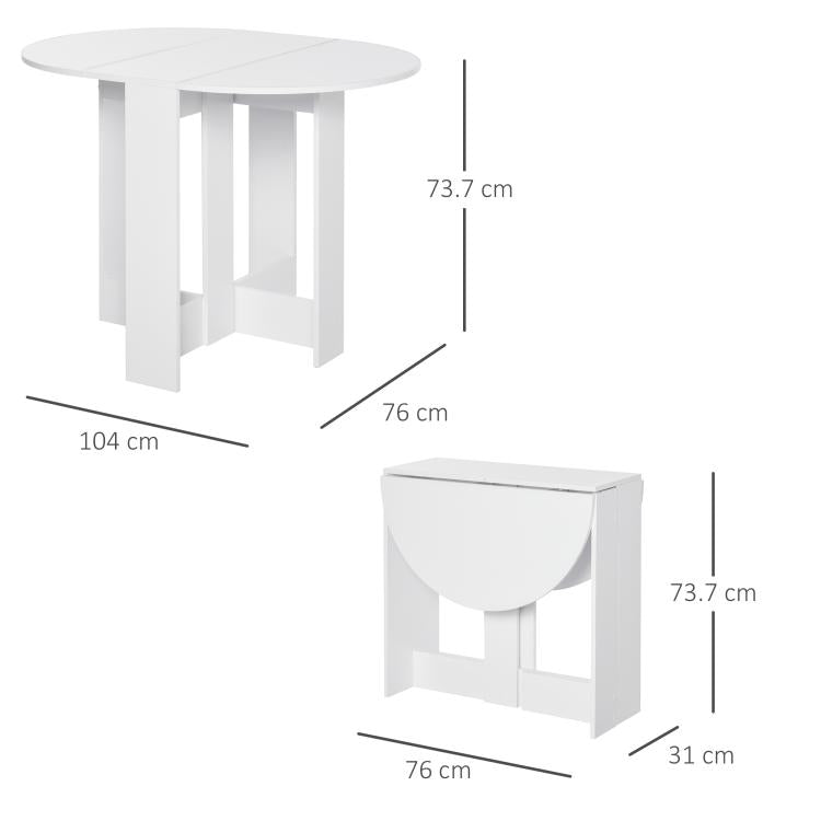 Space-saving Drop Leaf Table, Folding Dining Table for Small Space, Kitchen, Dining Room, White