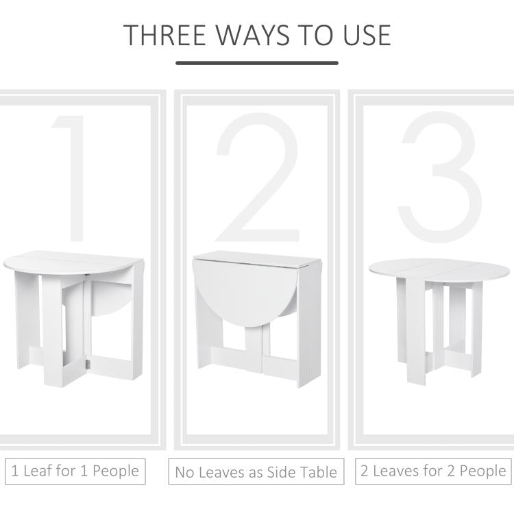 Space-saving Drop Leaf Table, Folding Dining Table for Small Space, Kitchen, Dining Room, White