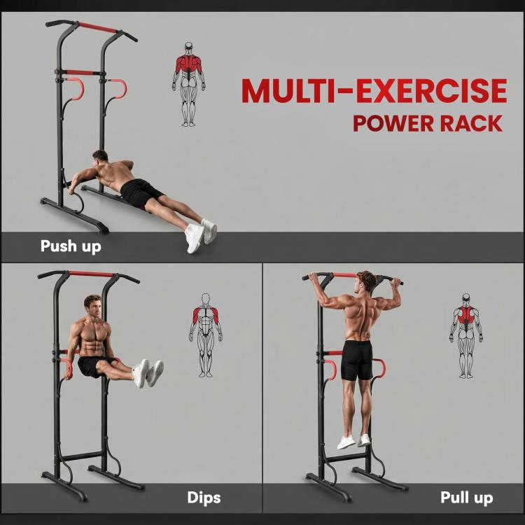 Steel Multi-Use Exercise Power Tower Pull Up Station Adjustable Height W/ Grips