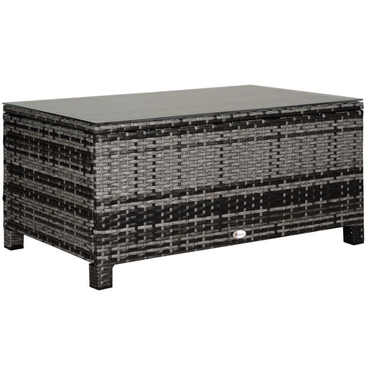 PE Rattan Garden Coffee Table, with Glass Table Top - Grey
