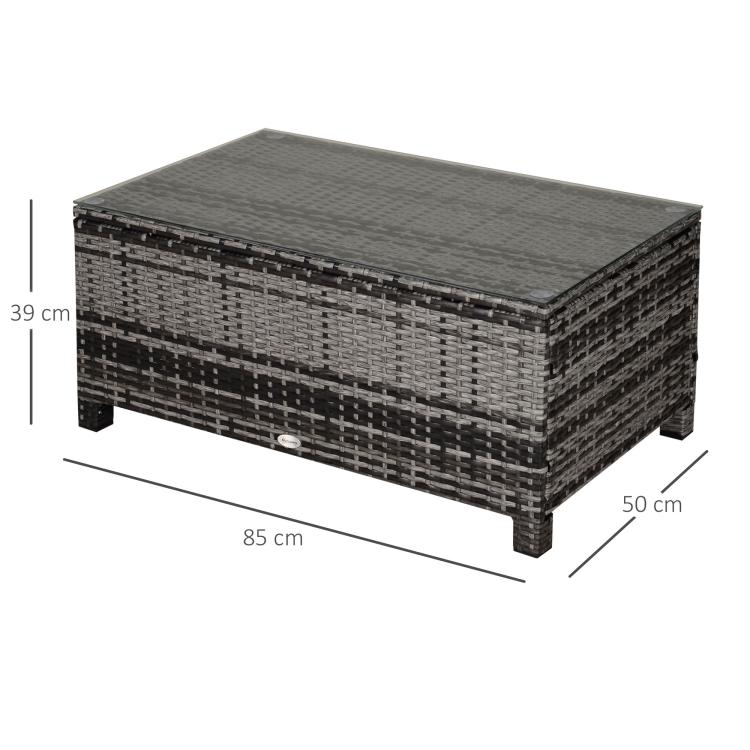 PE Rattan Garden Coffee Table, with Glass Table Top - Grey