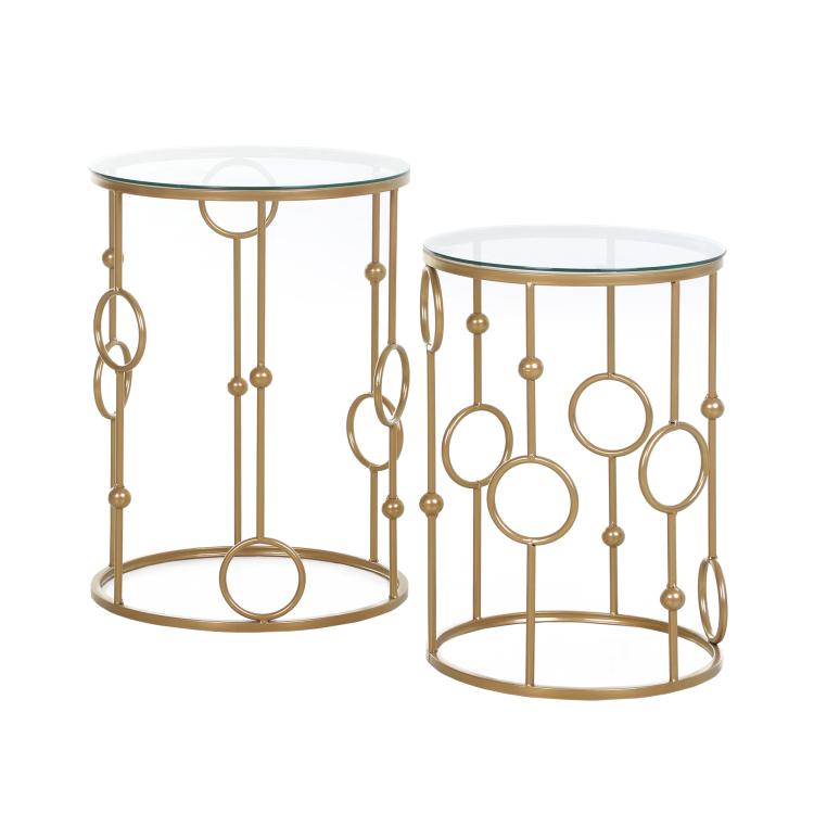 Nesting Round Coffee Table Set of 2 - Gold Tone