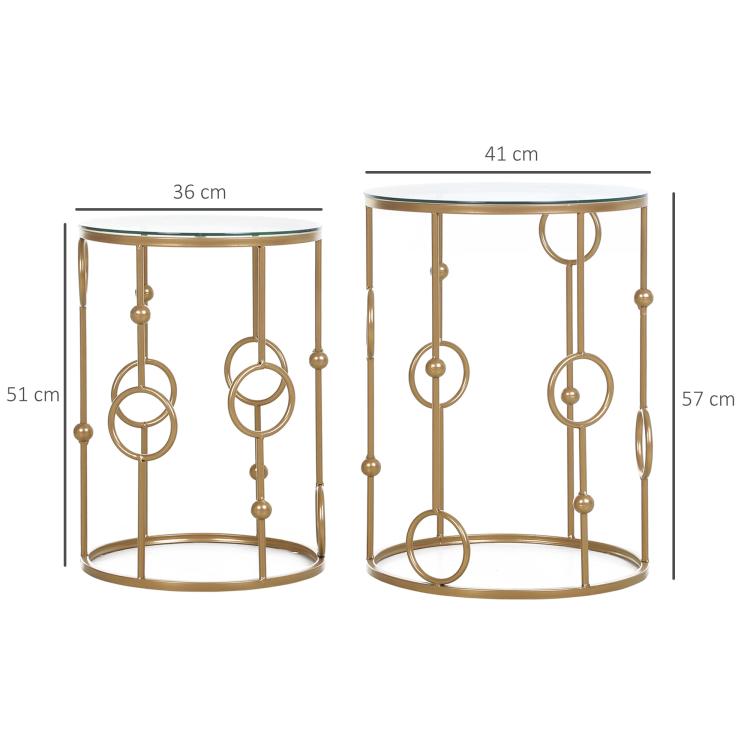 Nesting Round Coffee Table Set of 2 - Gold Tone
