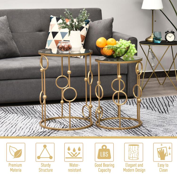 Nesting Round Coffee Table Set of 2 - Gold Tone