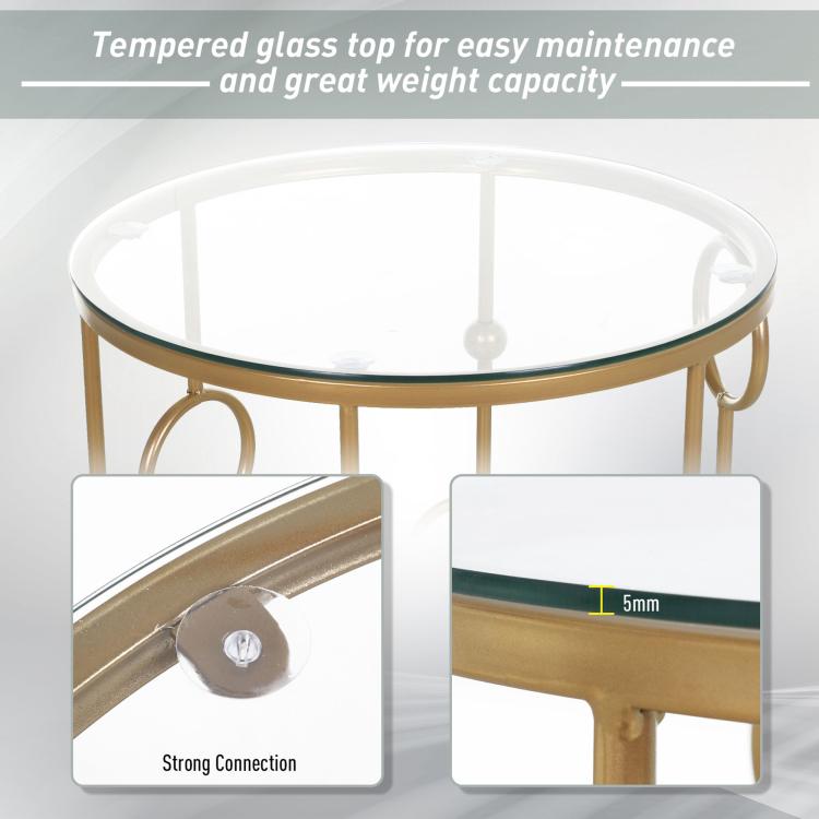 Nesting Round Coffee Table Set of 2 - Gold Tone