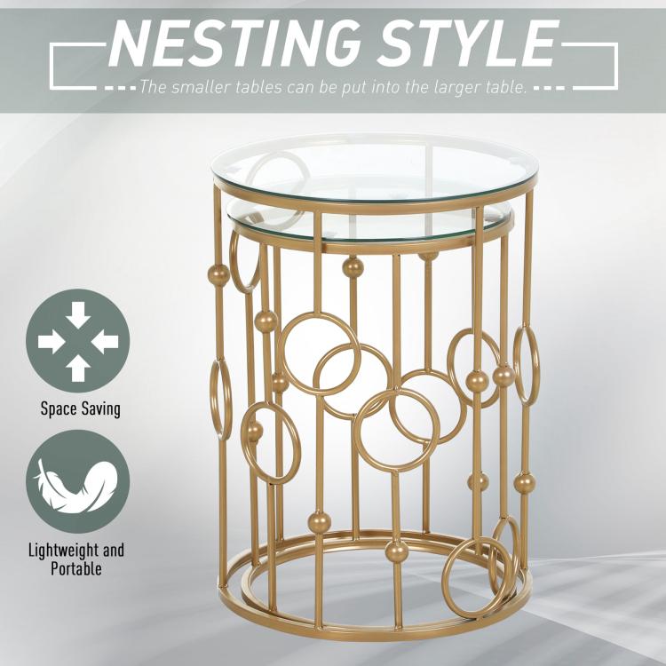 Nesting Round Coffee Table Set of 2 - Gold Tone