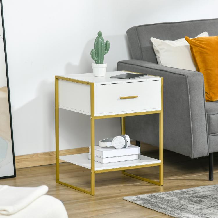 Modern Bedside Table - White