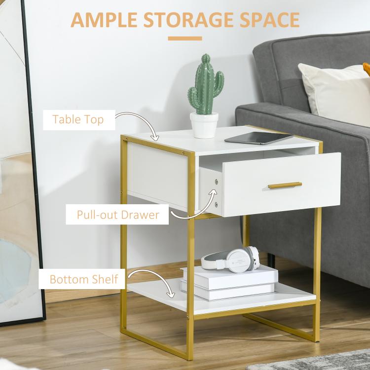 Modern Bedside Table - White