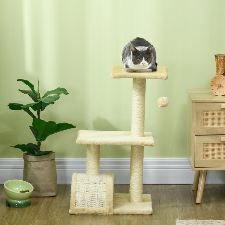 72cm Cat Tree with Scratching Post, Pad for Indoor Cats - Cream White