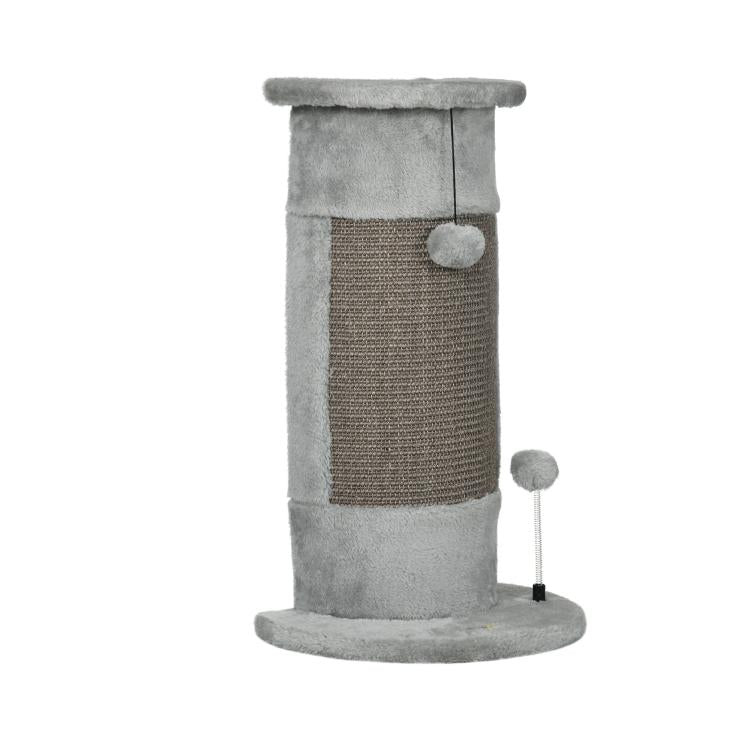 58cm Cat Scratching Post, with Covered Plush, Play Balls, for Corner Walls - Grey