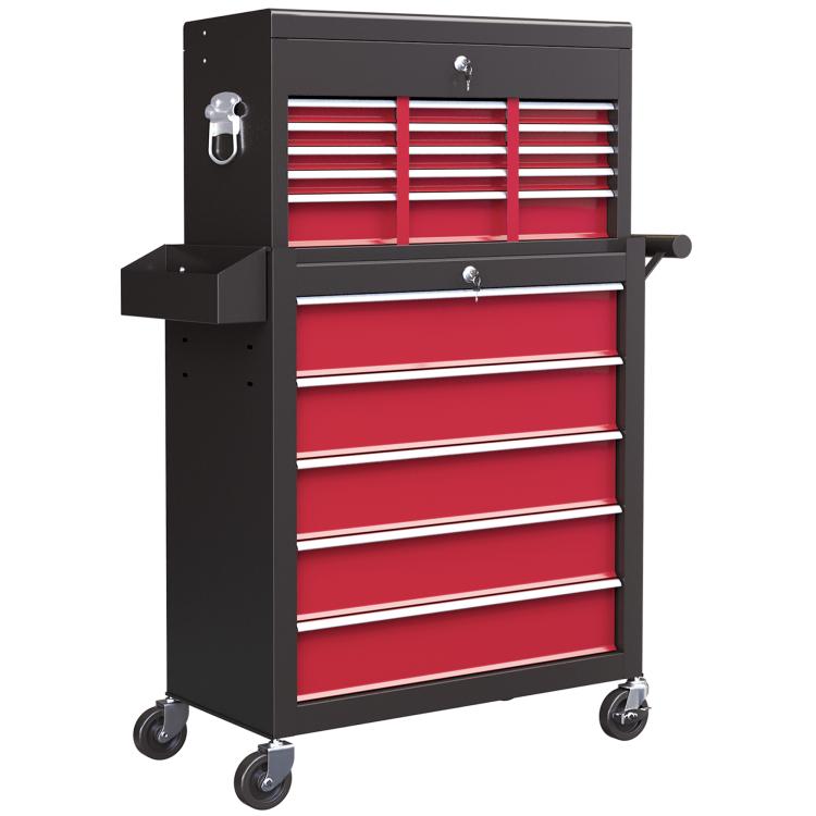 14 Drawer, Two-Part Tool Storage Chest on Wheels - Red