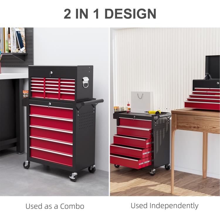 14 Drawer, Two-Part Tool Storage Chest on Wheels - Red