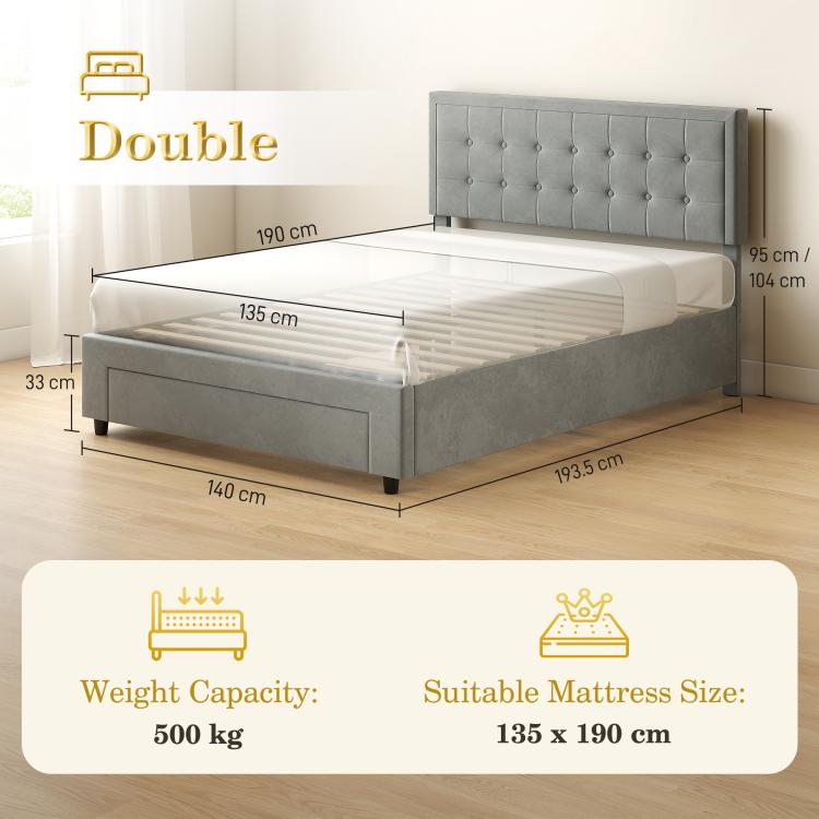 4ft6 Double Size Ottoman Bed Frame, with Front Drawer - Grey