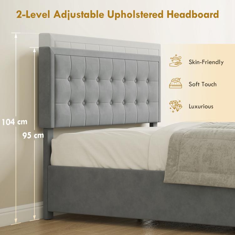 4ft6 Double Size Ottoman Bed Frame, with Front Drawer - Grey