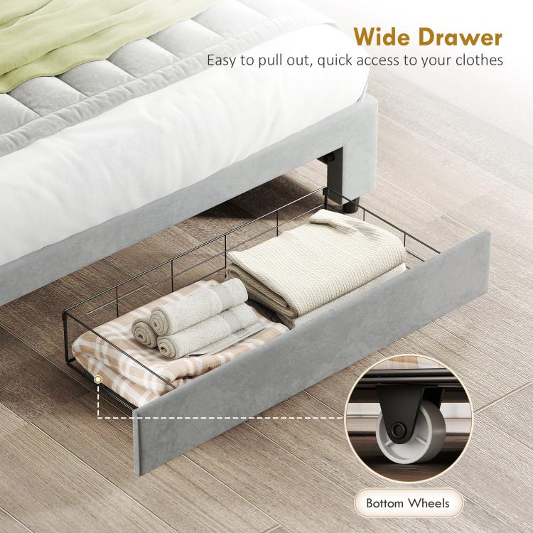 4ft6 Double Size Ottoman Bed Frame, with Front Drawer - Grey