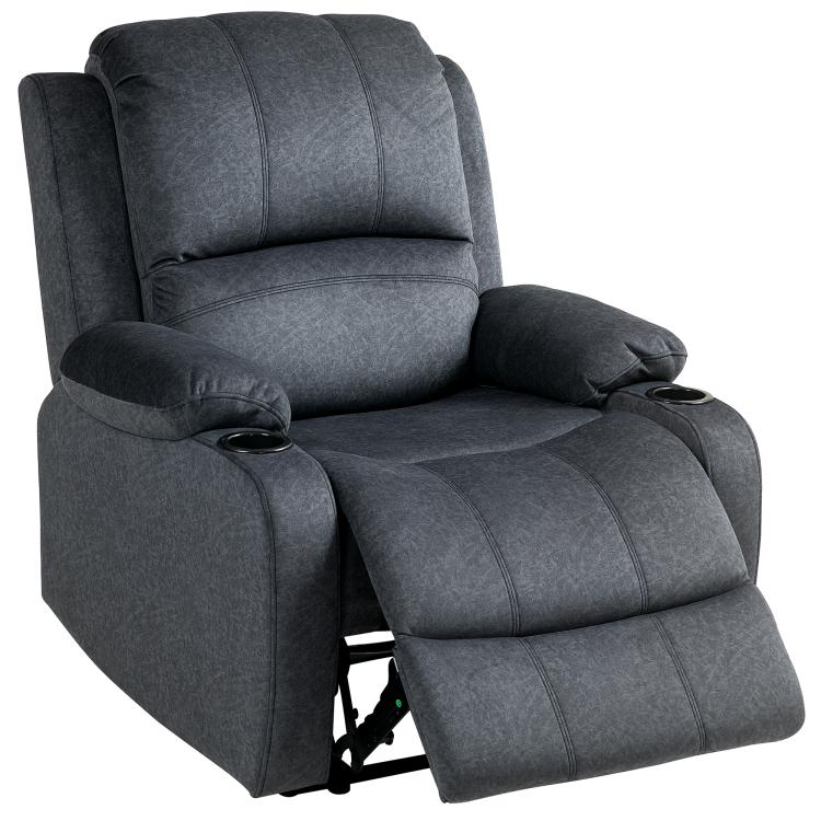 Microfibre Manual Reclining Armchair, with Footrest - Black