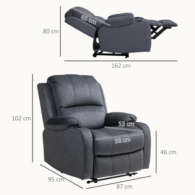 Microfibre Manual Reclining Armchair, with Footrest - Black