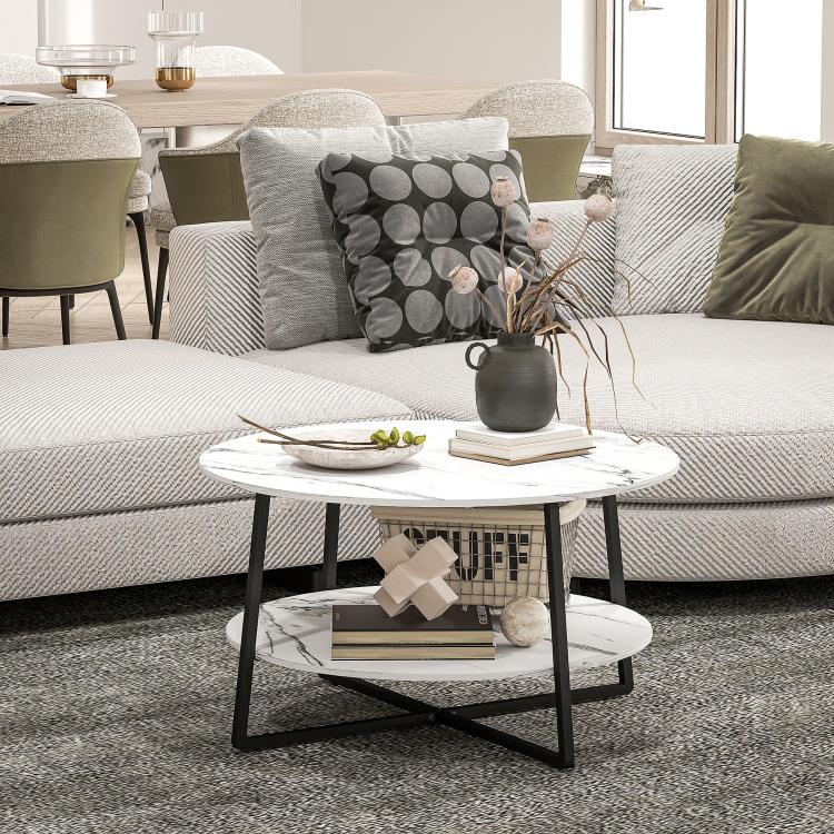 Two-Tier Marble-Effect Coffee Table - White/Black