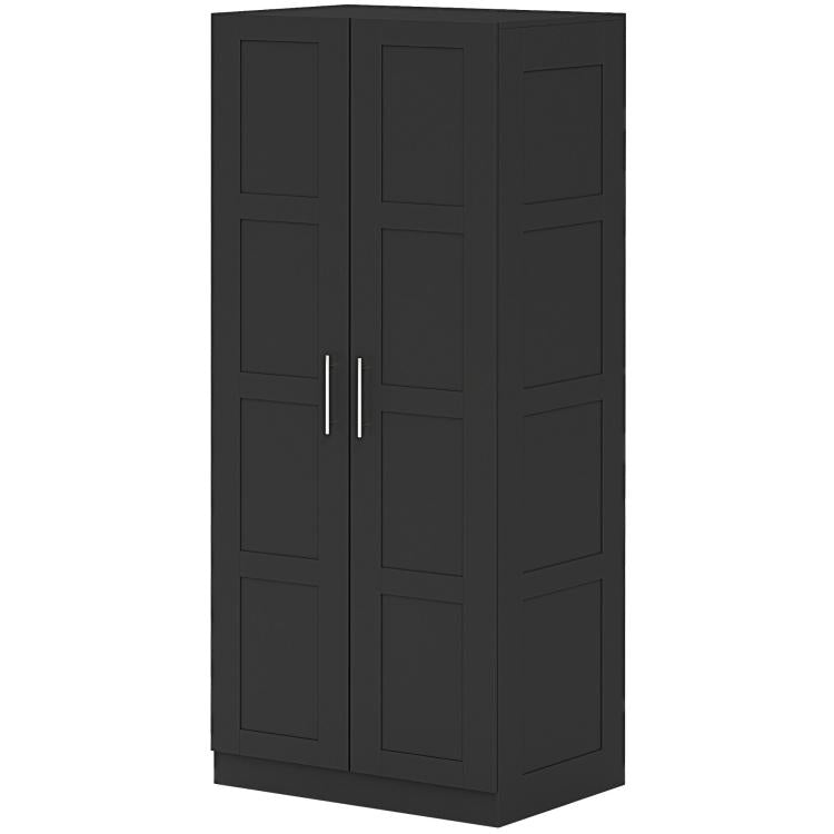 Double Panel Door Wardrobe, with Shelves - Black