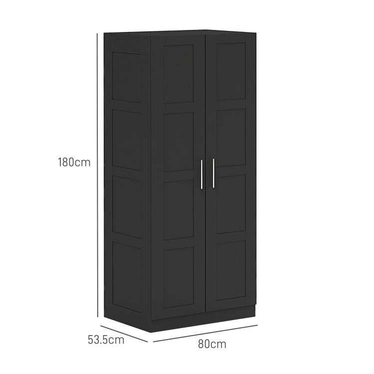 Double Panel Door Wardrobe, with Shelves - Black