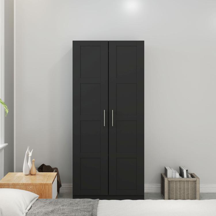 Double Panel Door Wardrobe, with Shelves - Black