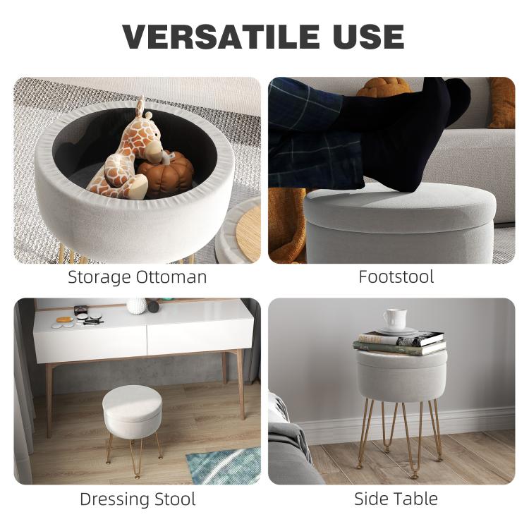 5L Velvet-Feel Storage Ottoman - Cream White