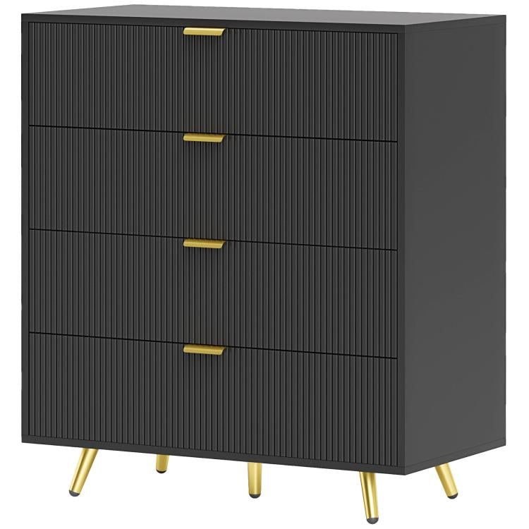 Elegant Four-Drawer Bedside Table - Black