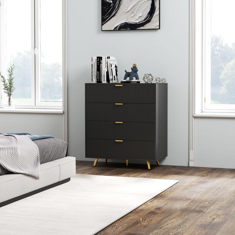 Elegant Four-Drawer Bedside Table - Black