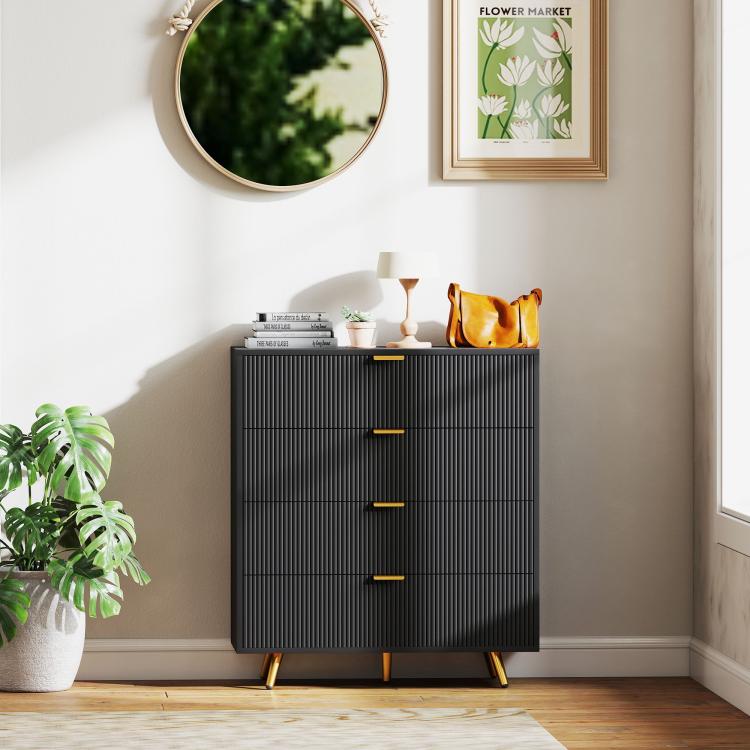 Elegant Four-Drawer Bedside Table - Black