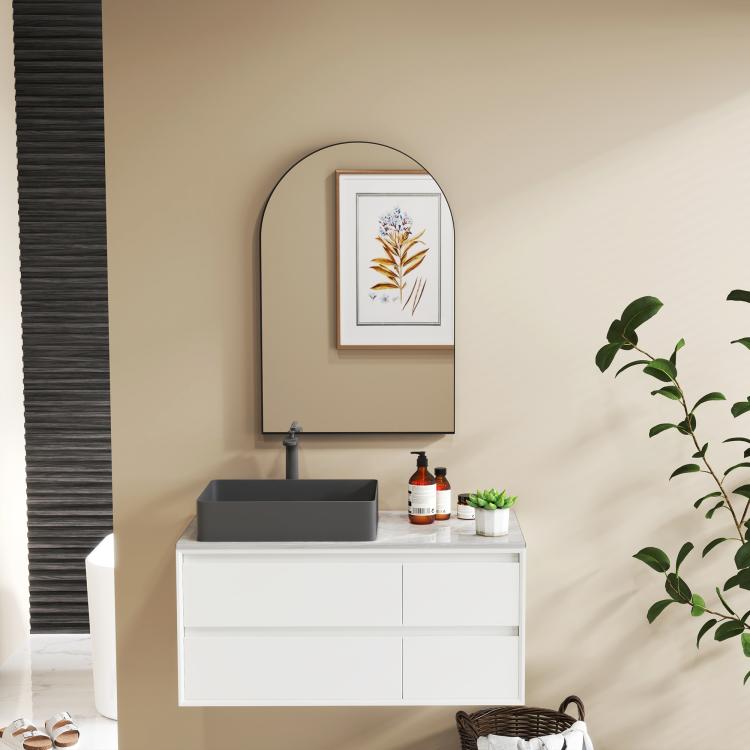 60 x 90cm Arched Home Mirror - Black