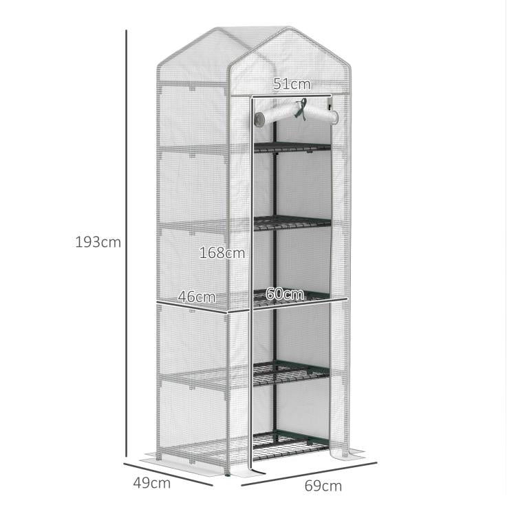 193cm Five Shelf Mini Greenhouse - White