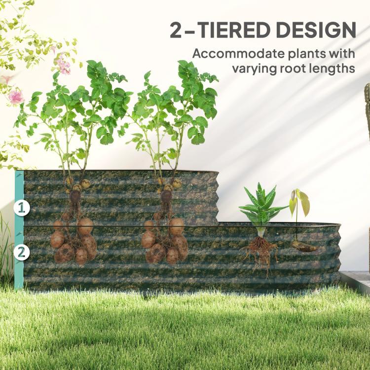 Two-Tier Galvanised Steel Garden Planter - Dark Green