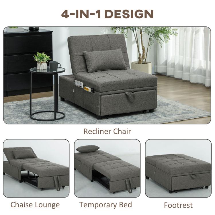 Four-In-One Single Sleeper Chair - Dark Grey