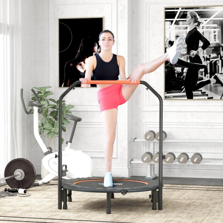 45 inch Foldable Mini Fitness Trampoline, with Adjustable Foam Handle, Orange