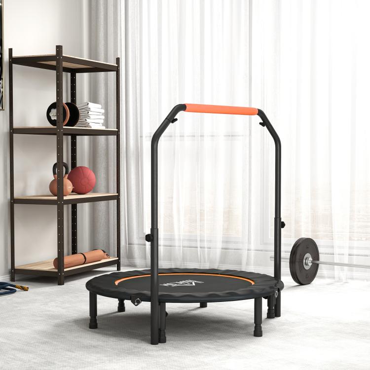 45 inch Foldable Mini Fitness Trampoline, with Adjustable Foam Handle, Orange