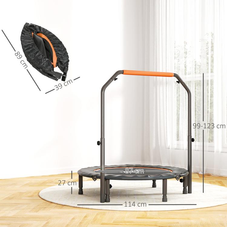 45 inch Foldable Mini Fitness Trampoline, with Adjustable Foam Handle, Orange