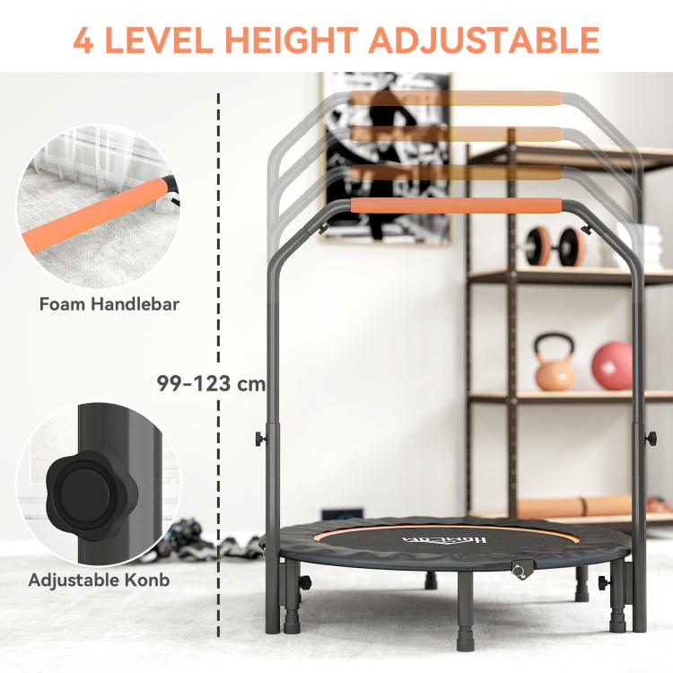 45 inch Foldable Mini Fitness Trampoline, with Adjustable Foam Handle, Orange
