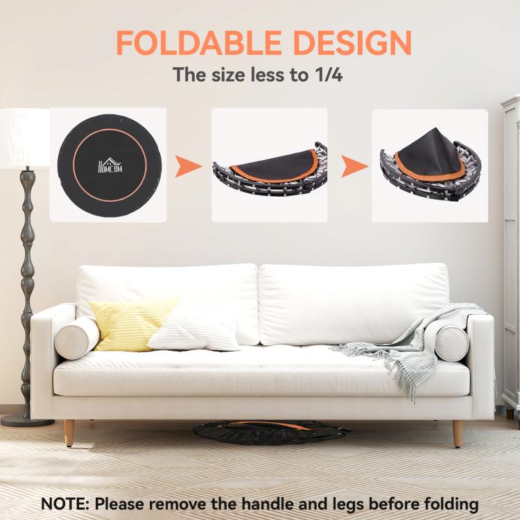 45 inch Foldable Mini Fitness Trampoline, with Adjustable Foam Handle, Orange