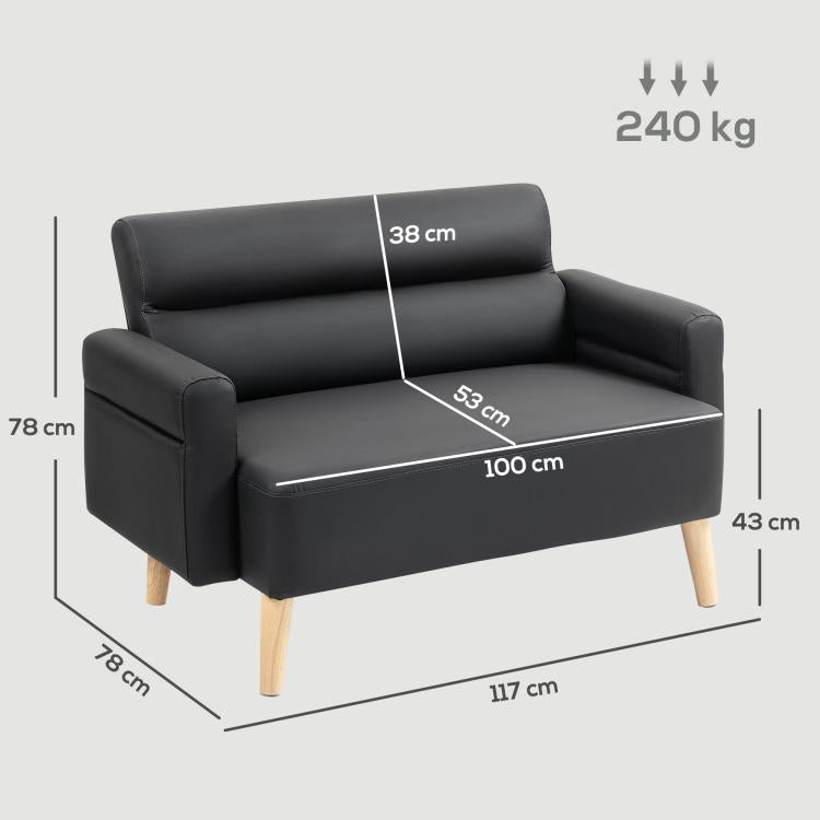 Small Faux Leather 2 Seater Sofa Settee - Black