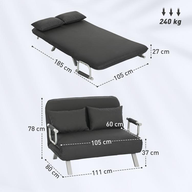 Two-Seater Click-Clack Sofa Bed - Charcoal Grey