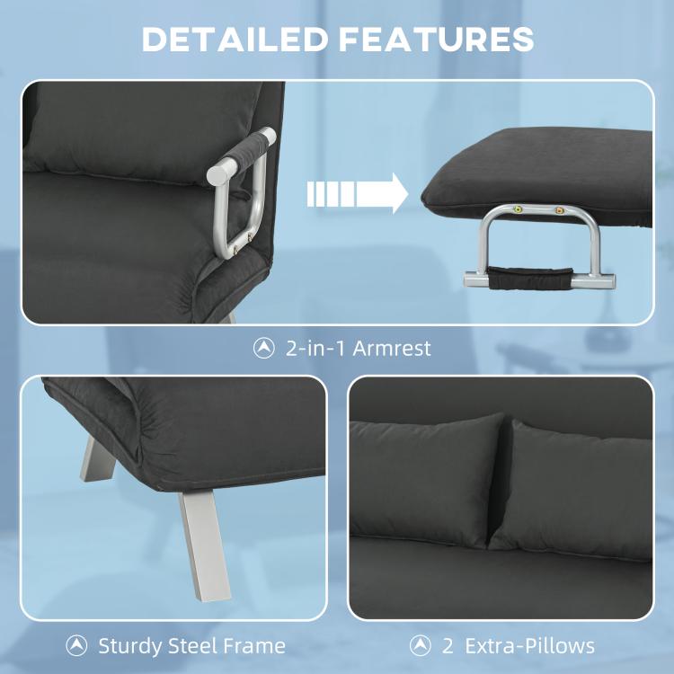 Two-Seater Click-Clack Sofa Bed - Charcoal Grey