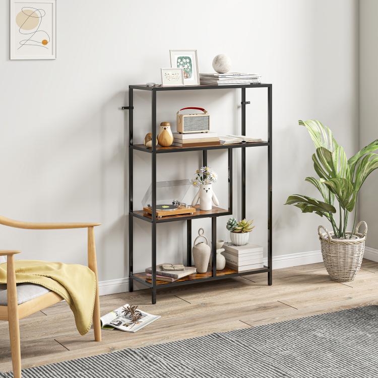 4-Tier Bookshelf with Open Shelves - Rustic Brown