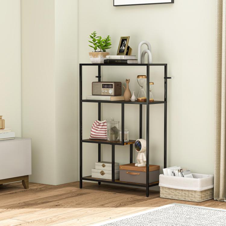 4-Tier Bookshelf with Open Shelves - Rustic Brown