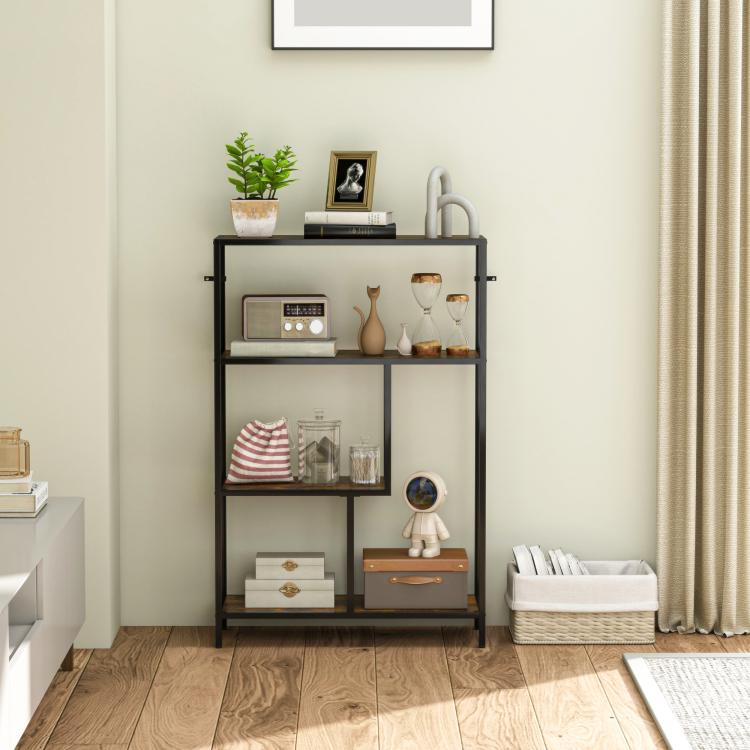 4-Tier Bookshelf with Open Shelves - Rustic Brown