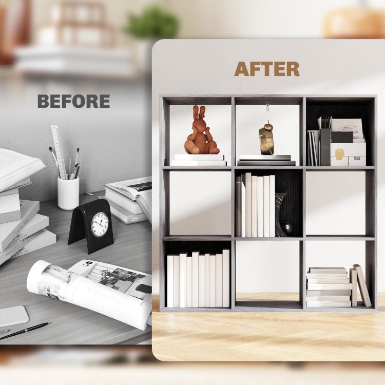 Nine-Cube Storage Shelf - Marble Grey