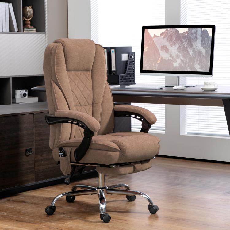 Massage Office Chair, Heated Reclining Computer Chair with Adjustable Height and Footrest, Brown
