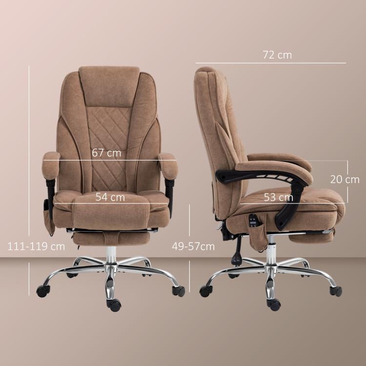 Massage Office Chair, Heated Reclining Computer Chair with Adjustable Height and Footrest, Brown