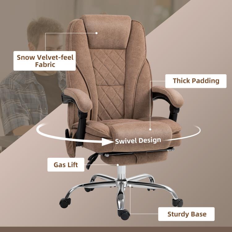 Massage Office Chair, Heated Reclining Computer Chair with Adjustable Height and Footrest, Brown