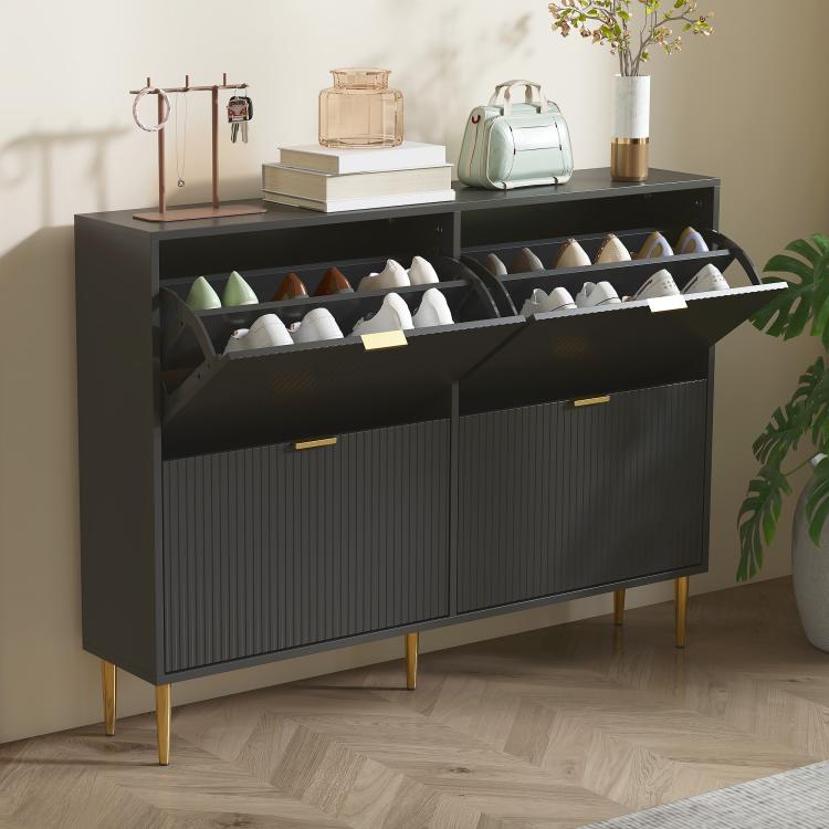 Elegant Four-Drawer Shoe Cabinet - Black